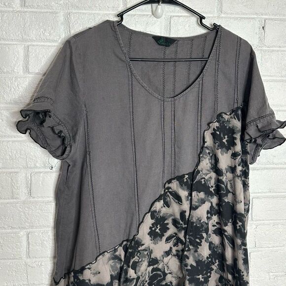 Peacock Ways Linen Lagenlook Tunic Top Dress Cotton size Large - Picture 2 of 9